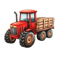 Fototapeta premium Vibrant Red Farm Tractor with Wooden Crate