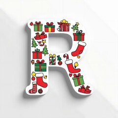 Festive Letter R Decorated with Christmas Gifts, Stockings, Ornaments, and Holiday Symbols for Seasonal Cheer and Joyful Celebrations