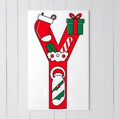 Colorful Christmas Alphabet Letter Y Decorated with Holiday Themes such as Santa Hat, Gift Box, and Festive Ornaments Ideal for Seasonal Celebrations and Crafts