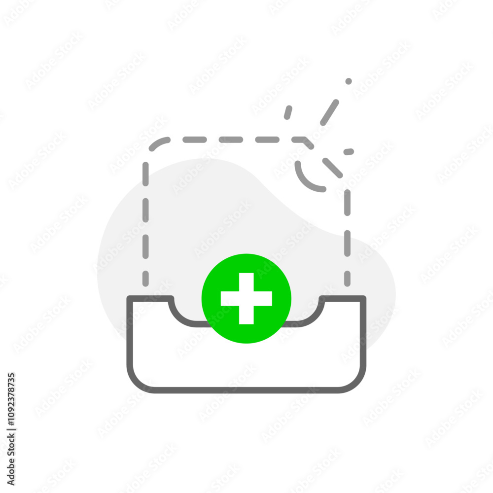 Poster illustration of an empty state with a document icon inside a box and an add button. for app interfac