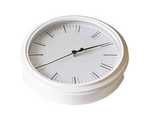 a white clock with black hands