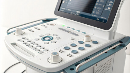 High tech medical ultrasound machine with control panel and display. This advanced device is essential for diagnostic imaging in healthcare settings, providing clear visuals for patient assessments