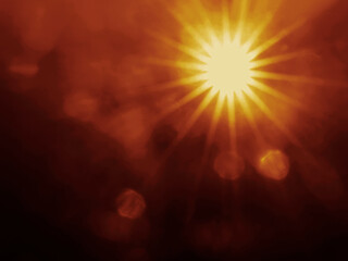 Fototapeta premium Light Burst Background. yellow orange golden Sky with Sun Glare halo Lens Flare. Sunbeam on blue heaven background. gold Bright solar on cloudless sky. sunrays, radiant. empty copy space backdrop