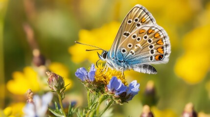 Fototapeta premium Stunning Blue Butterfly on a Flower