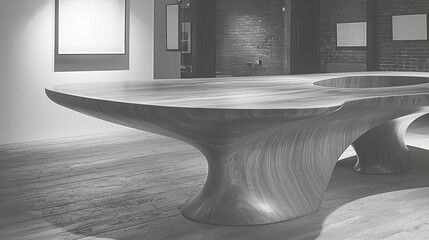 Unique Sculptural Wooden Table in Modern Art Gallery