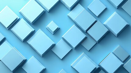 Abstract light blue background with overlapping geometric square shapes, ideal for modern design projects, technology-themed graphics, web design backgrounds, digital presentations, contemporary art.