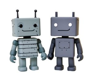 a couple of grey and black robots