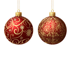a pair of red and gold ornaments