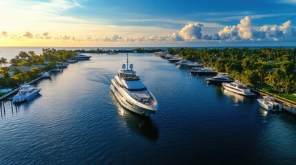 Obraz premium A luxury yacht gliding on calm waters near a private marina digital