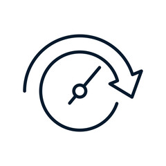 Clock, arrow in a circle. Concept of quick response, reaction. Vector icon isolated on white background.