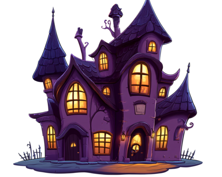 a purple house with lights