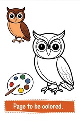 Obraz premium Cheerful Cartoon Owl Coloring and Illustration, Owl Matching Line Art for Kids' Activities or Educational Fun.
