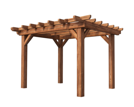 a wooden pergola with pillars