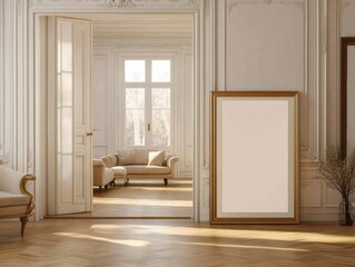 Obraz premium Relaxing interior corner mockup with plant and wooden chair