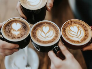 Friends reuniting over coffee, bright and airy cafe environment, capturing the essence of morning networking and openhearted connection