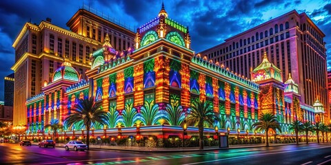 Fototapeta premium Night-lit Vegas casino: vibrant LED spectacle.