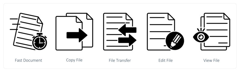 Obraz premium A set of 5 Files icons as fast document, copy file, file transfer