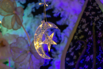 Close-Up Crystal Moon and Star Shaped Light Decoration