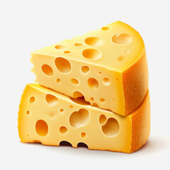 Fresh Swiss Cheese with Holes Stacked on a White Background, Perfect for Culinary Designs and Culinary Art Presentations, Showcasing the Unique Texture and Flavor of Cheese