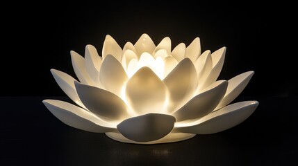 Elegant white lotus flower lamp radiating soft light, symbolizing enlightenment and peace, perfect for spa ambiance and meditation themes.