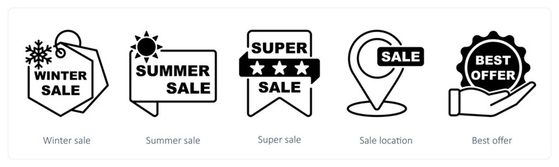 Obraz premium A set of 5 Offer and Sale icons as winter sale, summer sale, super sale
