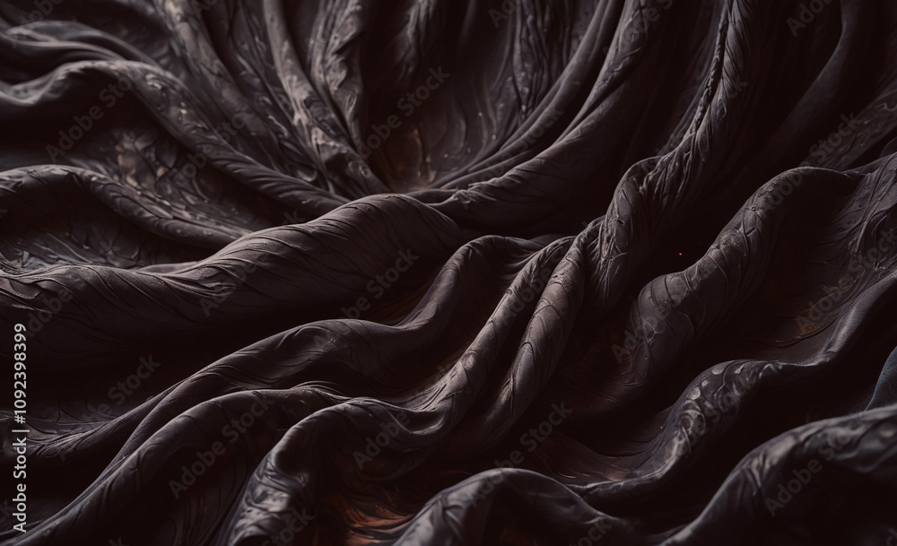 Poster piece of fabric with a dark color. it is wrinkled and has a lot of texture