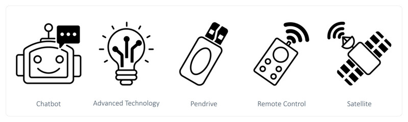 A set of 5 Technology icons as chatbot, advanced technology, pendrive