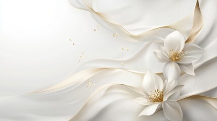 Obraz premium Elegant design featuring white flower and flowing fabric in a soft, serene composition.
