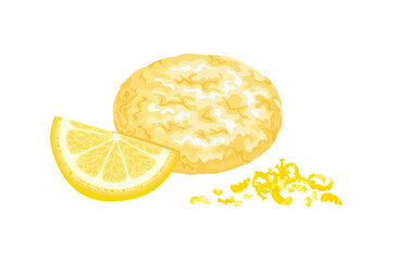 Lemon biscuit isolated on white background. Vector cartoon flat illustration. Sweet cookie icon.