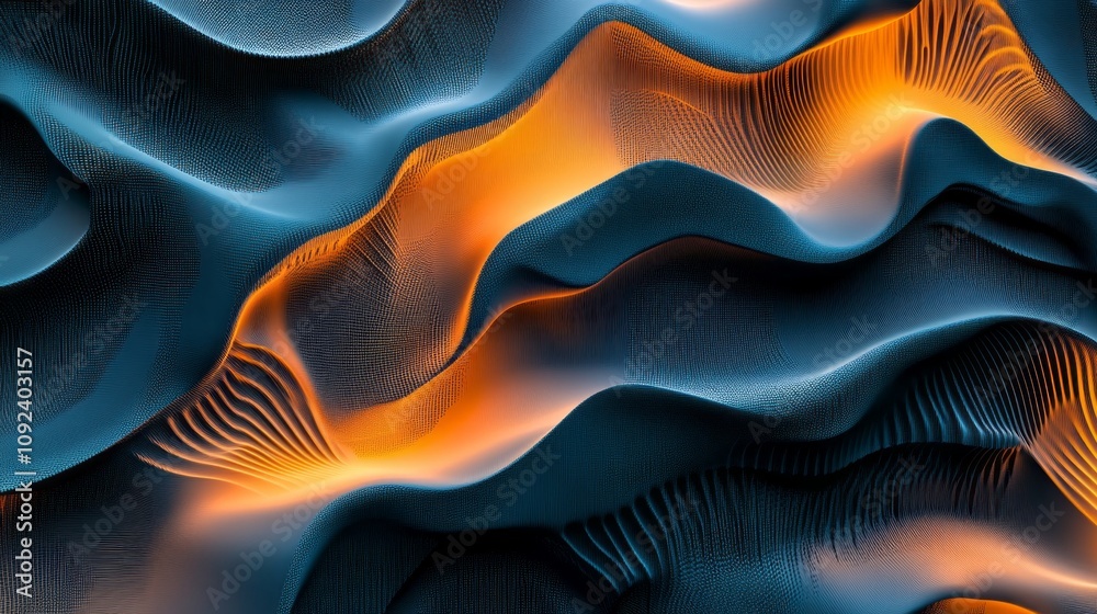 Poster a blue and orange wave pattern with a yellow line