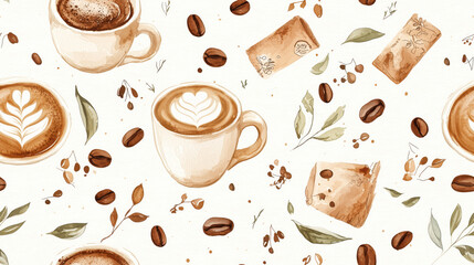 Obraz premium A coffee cup with a heart on it is surrounded by coffee beans