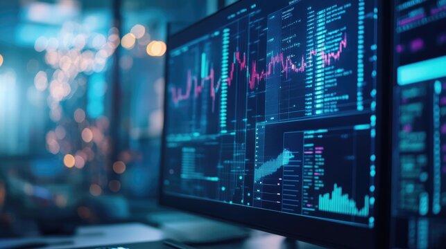 Computer screen showcasing mathematical equations and modern data visualizations, highlighting themes of science, technology, and education in a sleek environment.