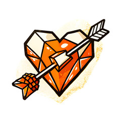 Fototapeta premium Hand-Drawn Love Arrow Piercing Pink Crystal Heart. Perfect for: Valentine's Day, Romantic Gestures, Proposals