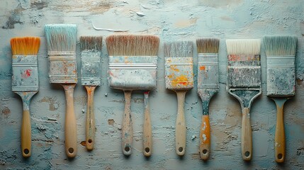 Paintbrushes Arranged on a Textured Surface