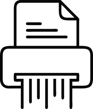 recommend clip art: Paper Shredder Line Art Icon, Black and white line art illustration of a paper shredder with a document, symbolizing office equipment, secure document disposal, and data protection.
                    