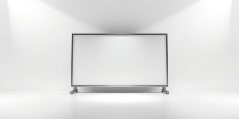 A single, pristine scoreboard stands against a stark white backdrop illuminated by focused light, its numerical displays crisp and clear, focused lighting, stadium