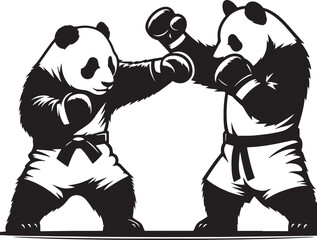 A black panda fighting silhouette design icon logo illustration isolated on white background