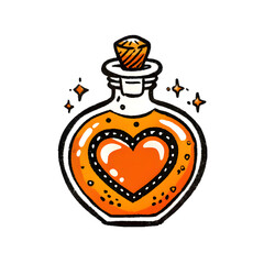 Obraz premium Hand-Drawn Love Potion Bottle with Heart Label. Perfect for: Valentine's Day, Romantic Fantasy Events, Gift Ideas