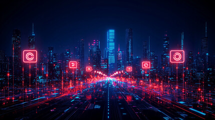 Fototapeta premium A dynamic 5G network concept with high-speed data transfer, representing next-generation communication technology and fast data connectivity.