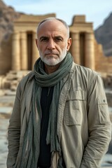 Obraz premium Man in Semi-Formal Attire at Monument