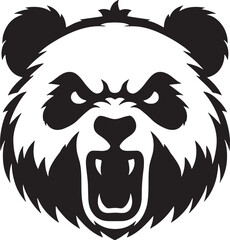 A black  angry panda head silhouette design icon logo illustration isolated on white background