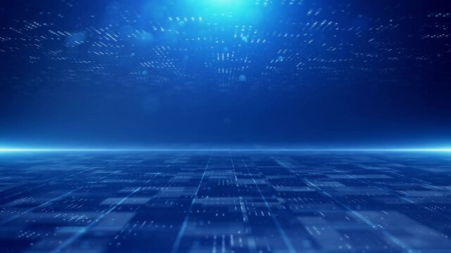 The blue technology grid lines continue to advance, accompanied by particles and light, particles and lines constantly flicker and flow.