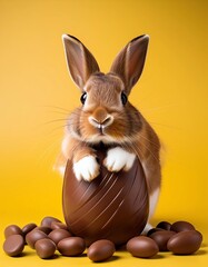 chocolate easter bunny and eggs