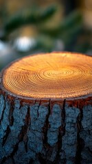 Fototapeta premium Close-up of a tree stump showing growth rings.