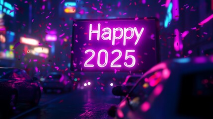 Happy New Year 2025 Neon Typography with Party Vibes - made with Generative AI