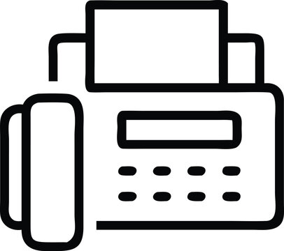 recommend clip art: Fax Machine Line Art Icon, Black and white line art illustration of a fax machine with buttons and paper, representing office equipment and communication technology.
                    