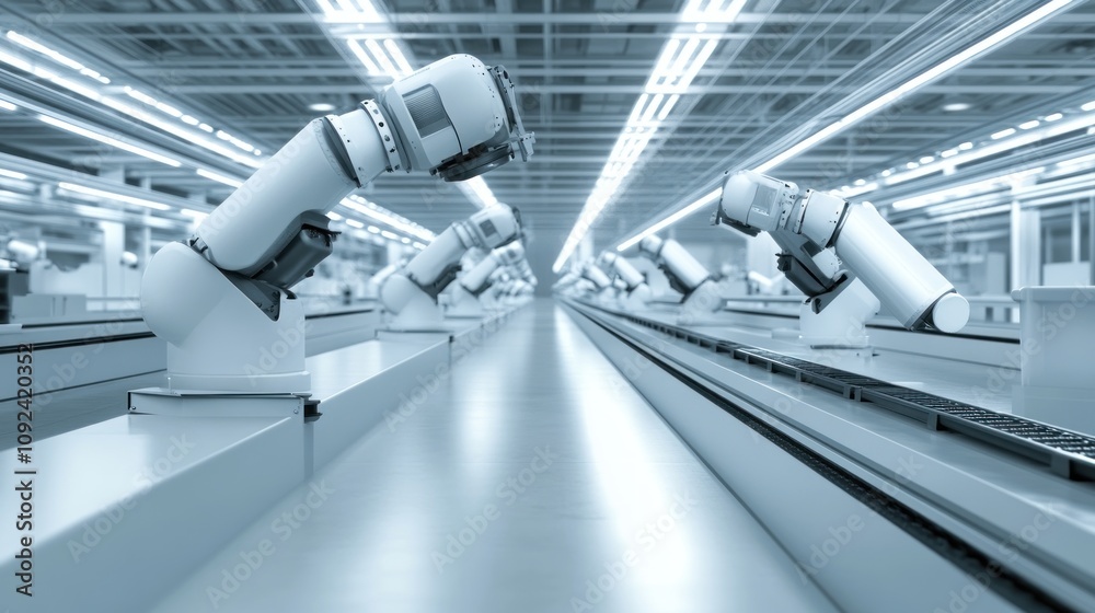 Poster Automated Robotic Assembly Line In Modern Factory