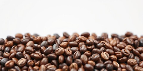 Obraz premium Close-up of freshly picked Arabica coffee beans on an alpha background, alpha background, coffee bean size