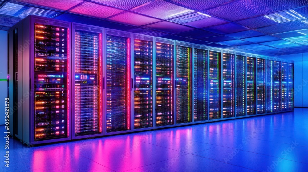 Poster Illuminated Server Racks In A Modern Data Center