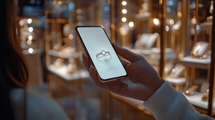 Woman Browsing Diamond Ring Online Jewelry Store